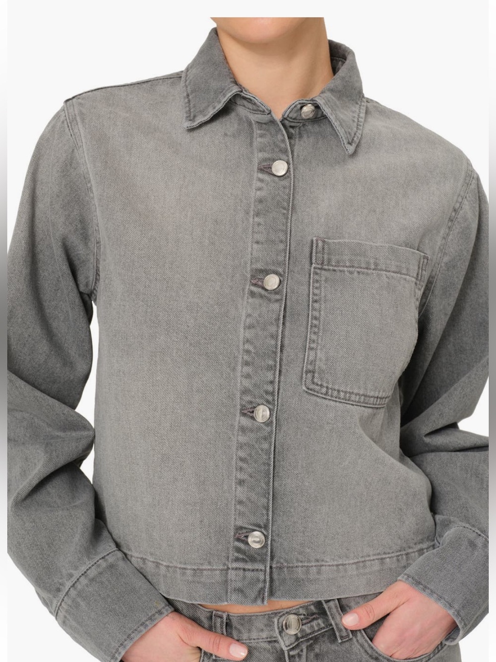 DL1961 Women’s Montauk Grey Cropped Denim Button-Front Shirt Jacket Sz Med NWT